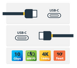 Câble USB-C - USB-C 10'/ 3 m — 10 Gbps & 4K