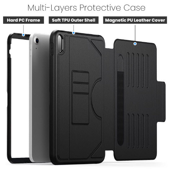 Etui Protection Intégrale en cuir noir avec couvercle intelligent