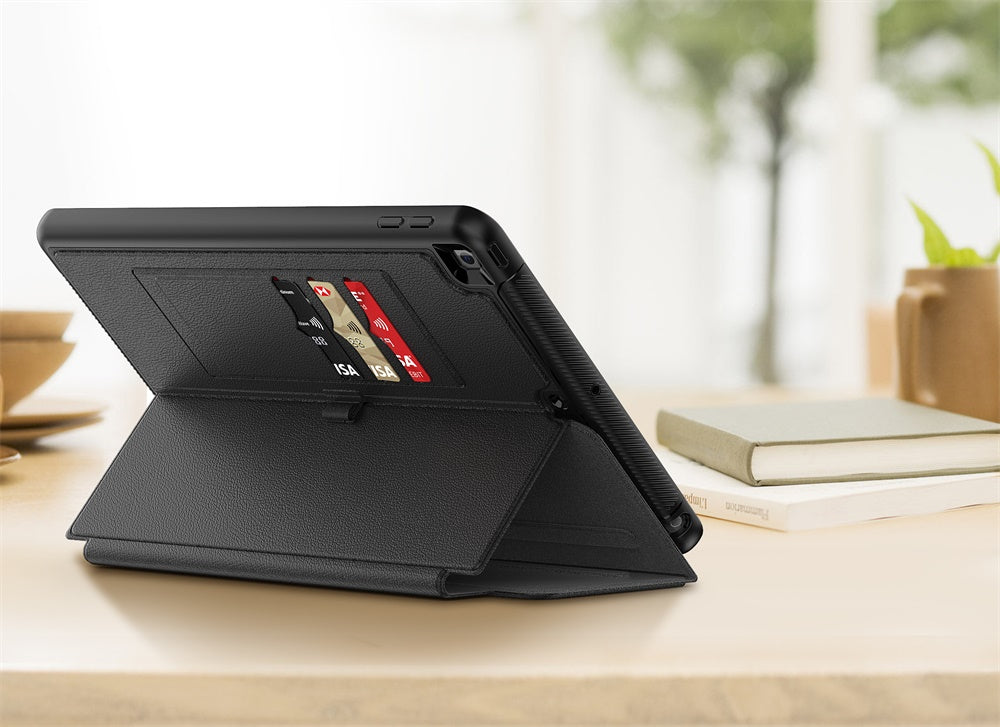 Etui Protection Intégrale en cuir noir avec couvercle intelligent