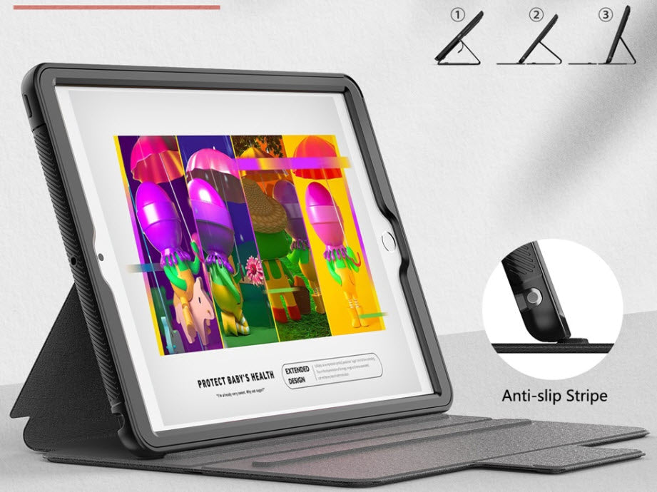 Etui Protection Intégrale en cuir noir avec couvercle intelligent