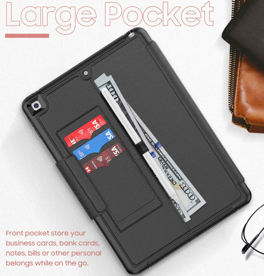 Etui Protection Intégrale en cuir noir avec couvercle intelligent