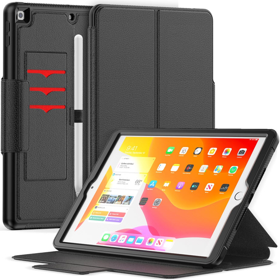 Etui Protection Intégrale en cuir noir avec couvercle intelligent