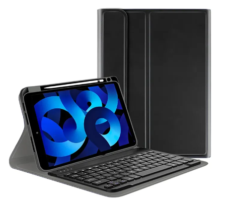 iPad folio case with Bluetooth keyboard and stylus holder