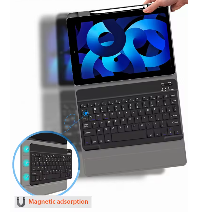 iPad folio case with Bluetooth keyboard and stylus holder