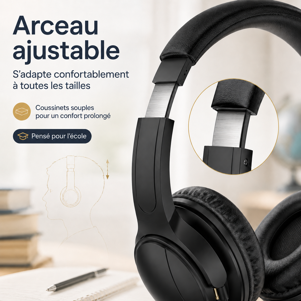 Casque d’écoute stéréo avec 2 câbles inclus USB-C + 3,5 mm | Sans microphone