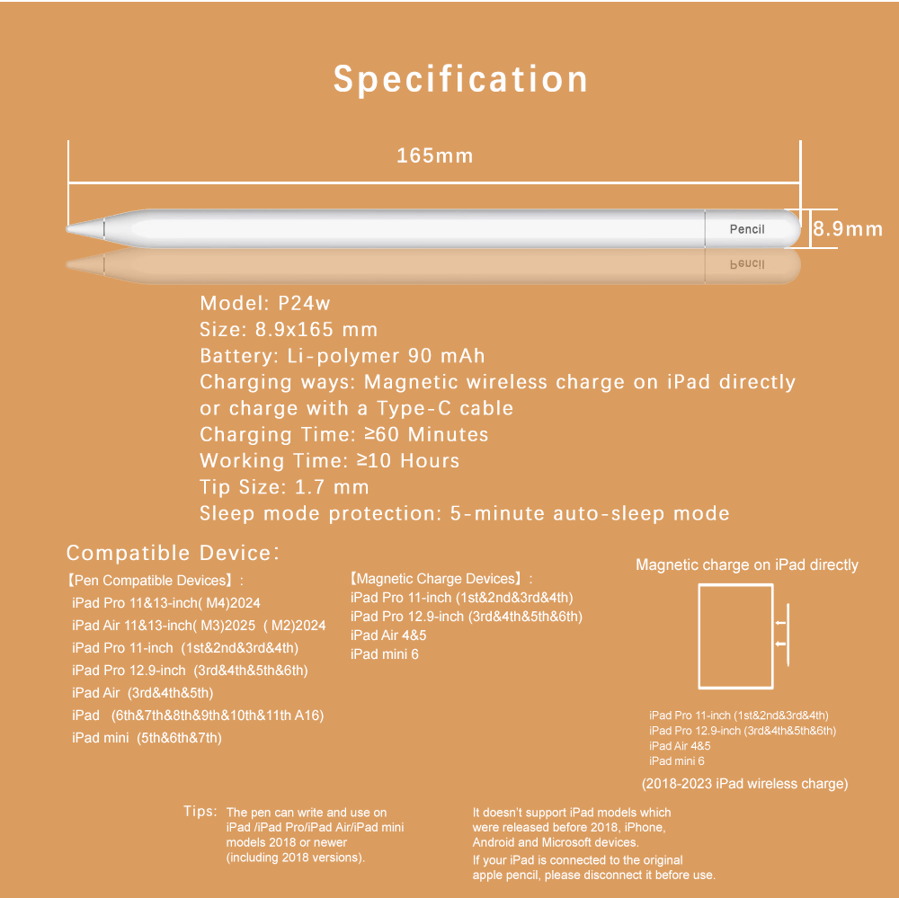 Stylet iPad magnétique précis – Recharge magnétique + USB-C