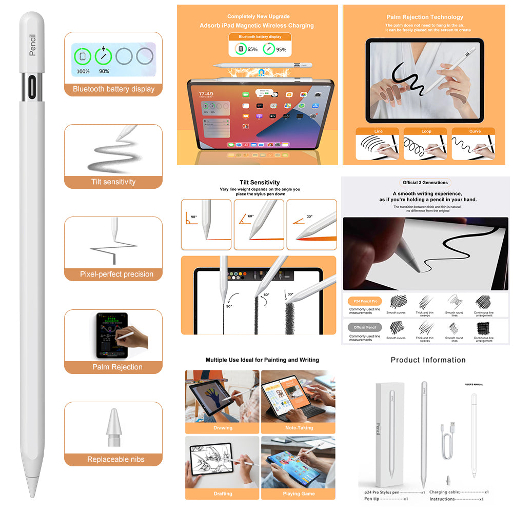 Stylet iPad magnétique précis – Recharge magnétique + USB-C