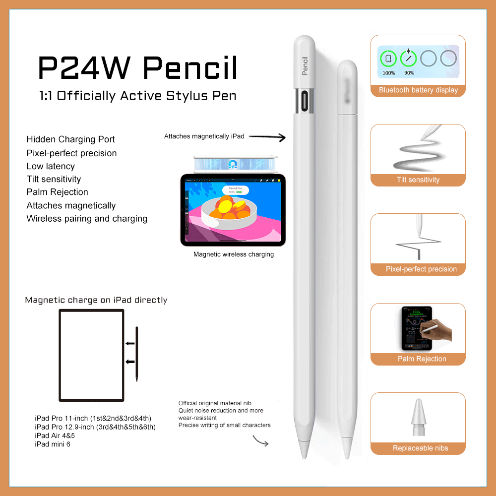 Stylet iPad magnétique précis – Recharge magnétique + USB-C