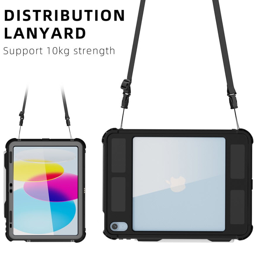 Robust iPad 10.2 water resistant case + shoulder strap + pencil holder