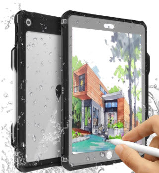Étui robuste iPad 10.2 à l'épreuve de l'eau + courroie d'épaule + porte-crayon