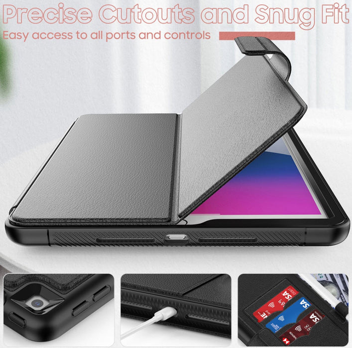 Etui Protection Intégrale en cuir noir avec couvercle intelligent
