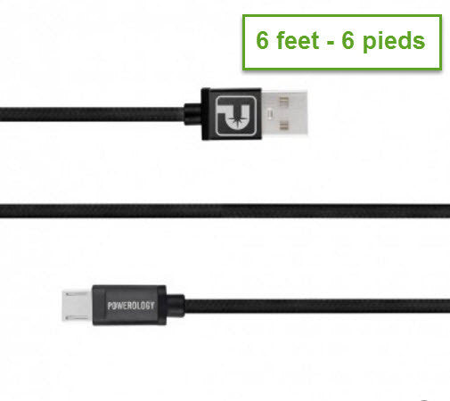 Powerology 6 braided foot micro usb cable - black