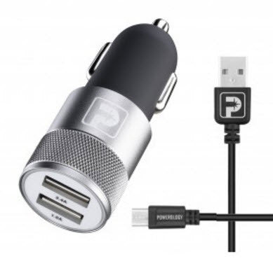 Powerology Chargeur d'auto double USB 3.4A avec cable micro-usb