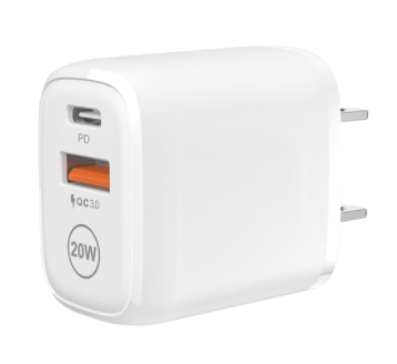 Ultra-fast USB double wall charger + Type C 20W with 4-foot Cable Cable