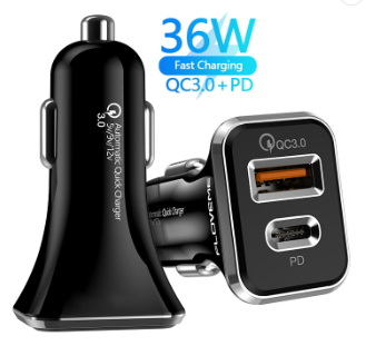 Double-USB auto charger + ultra fast C type