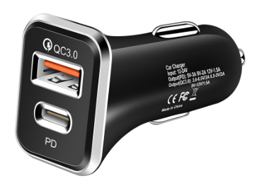 Double-USB auto charger + ultra fast C type